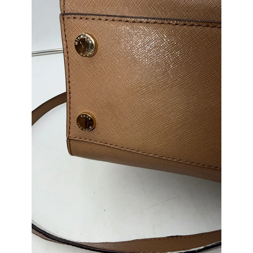 Michael Kors Hamilton Satchel Luggage Brown Saffiano Leather Handbag Gold Tone